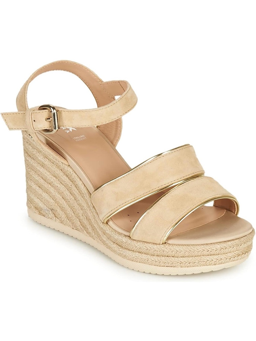 GEOX Ponza Beige Espadrille Wedge Sandals with Gold Trim - Size 9/10/40